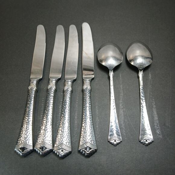 Vtg Oneida Tesoro-Black Hammered Flatware Some Inserts Missing 6 pc Replacement - Picture 5 of 10